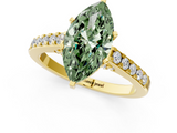 Yellow gold Fancy Green Marquise  Solitaire Diamond Ring with Pavé Band and Four-Prong Setting_102