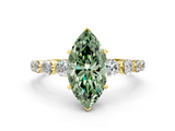 Yellow gold Fancy Green Marquise  Solitaire Diamond Ring with Pave Band and Four-Prong Setting_287