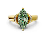 Yellow gold Fancy Green Marquise  Solitaire Diamond Ring with Pave Band and Six-Prong Setting_32