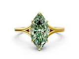 Yellow gold Fancy Green Marquise  Solitaire Diamond Ring with Six-Prong Setting and Tapered Band_17