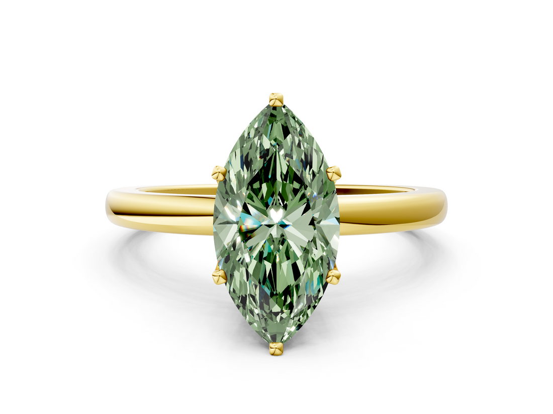 Yellow gold Fancy Green Marquise  Solitaire Diamond Ring with Six-Prong Setting on a Classic Band_3