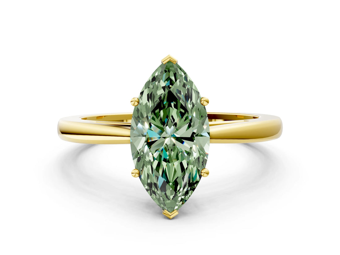 Yellow gold Fancy Green Marquise  Solitaire Diamond Ring with Split Shank and Four-Prong Setting_12