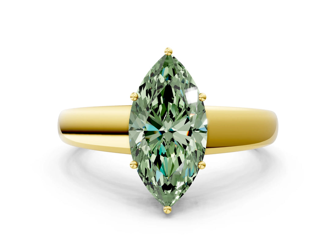 Yellow gold Fancy Green Marquise  Solitaire Diamond Ring with Tapered Band and Four-Prong Setting_49