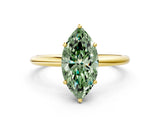 Yellow gold Fancy Green Marquise  Solitaire Diamond Ring with a Classic Band and Four-Prong Setting 2