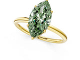 Yellow gold Fancy Green Marquise  Solitaire Diamond Ring with a Classic Band and Four-Prong Setting 3