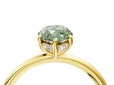 Yellow gold Fancy Green Marquise  Solitaire Diamond Ring with a Classic Band and Four-Prong Setting