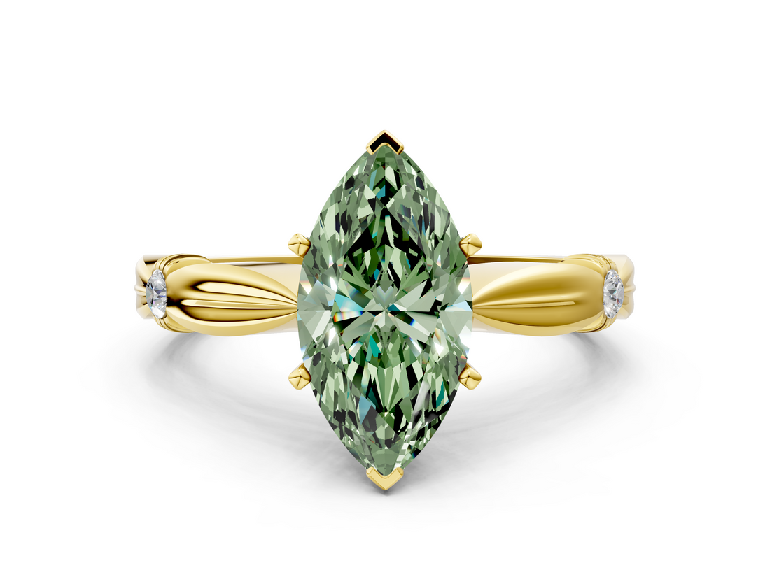 Yellow gold Fancy Green Marquise  Solitaire Diamond Twisted Band with Four-Prong Setting_48