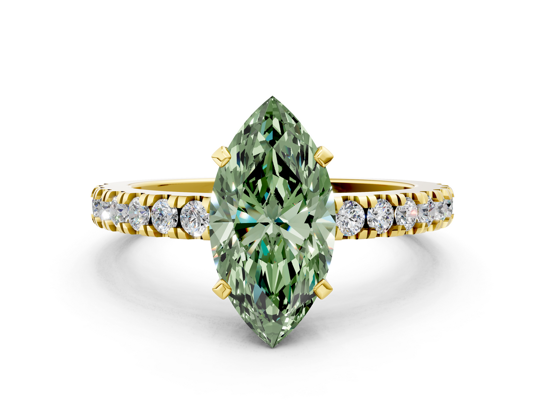 Yellow gold Fancy Green Marquise  Solitaire Diamond with Pavé Band and Four-Prong Setting_72