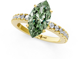 Yellow gold Fancy Green Marquise  Solitaire Diamond with Pavé Band and Four-Prong Setting_73