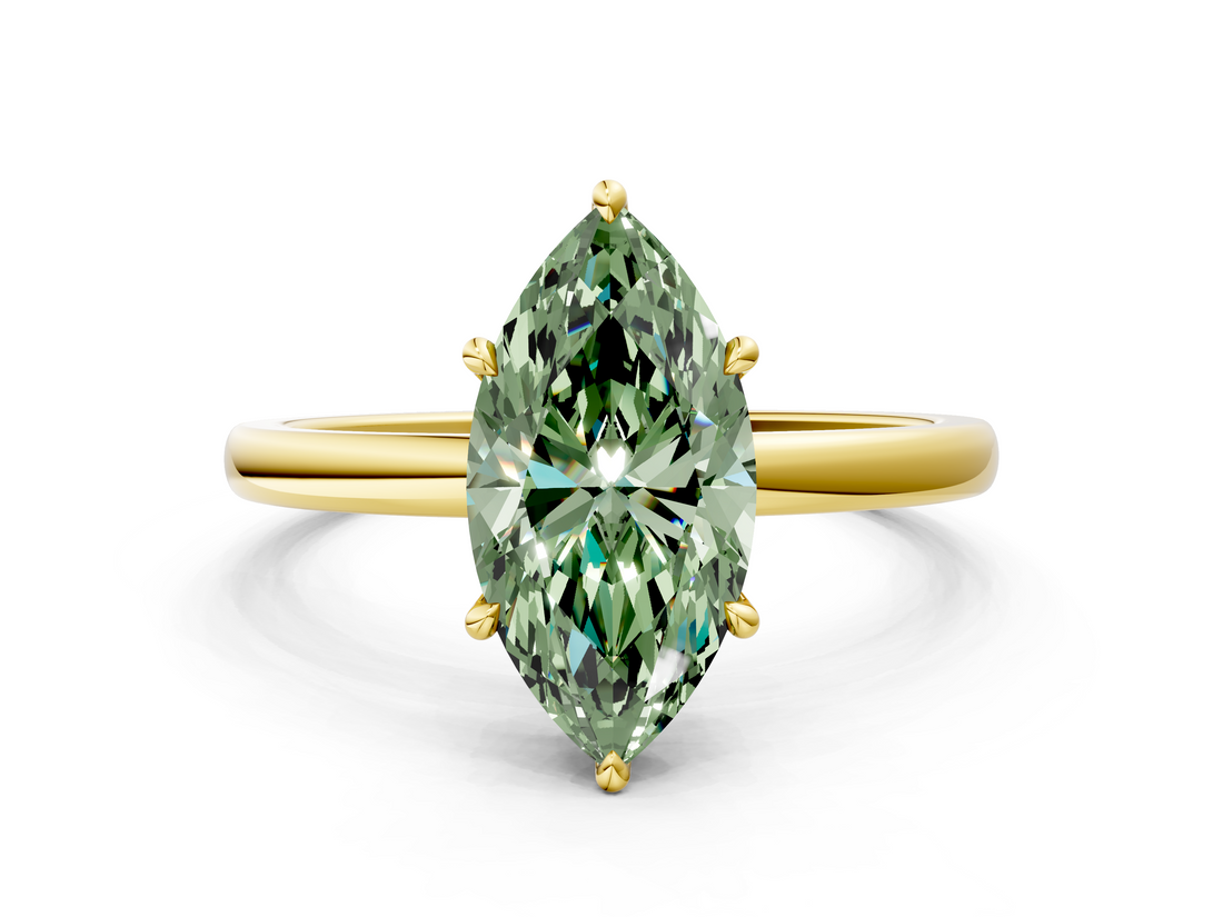 Yellow gold Fancy Green Marquise  Solitaire Engagement Ring with Cathedral Band and Four-Prong Setting_21