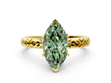 Yellow gold Fancy Green Marquise  Solitaire Engagement Ring with Scrollwork Band and Four-Prong Setting_166