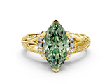 Yellow gold Fancy Green Marquise  Solitaire Filigree Engagement Ring with Halo and Prong Setting_50