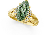 Yellow gold Fancy Green Marquise  Solitaire Filigree Engagement Ring with Halo and Prong Setting_51