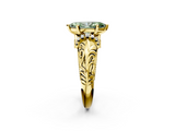 Yellow gold Fancy Green Marquise  Solitaire Filigree Engagement Ring with Halo and Prong Setting_52
