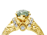 Yellow gold Fancy Green Marquise  Solitaire Filigree Engagement Ring with Halo and Prong Setting_54