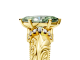 Yellow gold Fancy Green Marquise  Solitaire Filigree Engagement Ring with Halo and Prong Setting_55