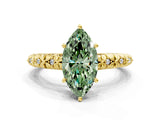 Yellow gold Fancy Green Marquise  Solitaire Floral Milgrain Engagement Ring_50