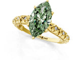 Yellow gold Fancy Green Marquise  Solitaire Floral Milgrain Engagement Ring_51