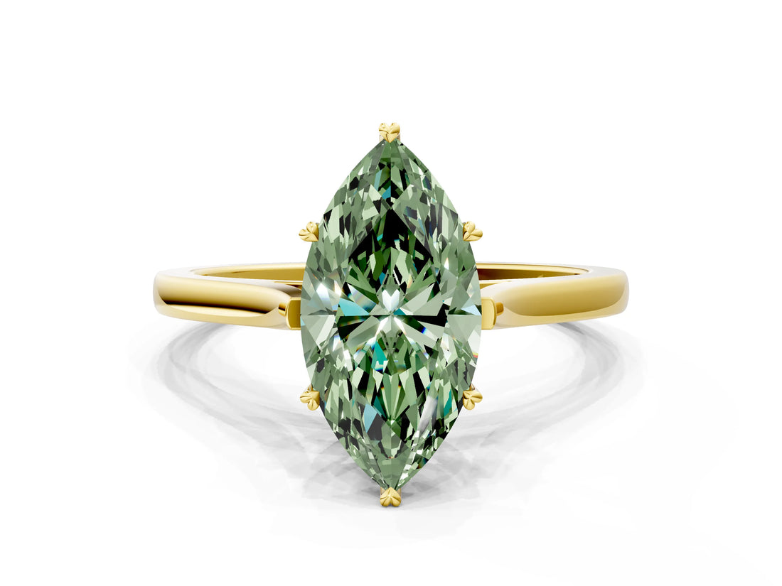 Yellow gold Fancy Green Marquise  Solitaire Heart Prong Engagement Ring with Tapered Band_55