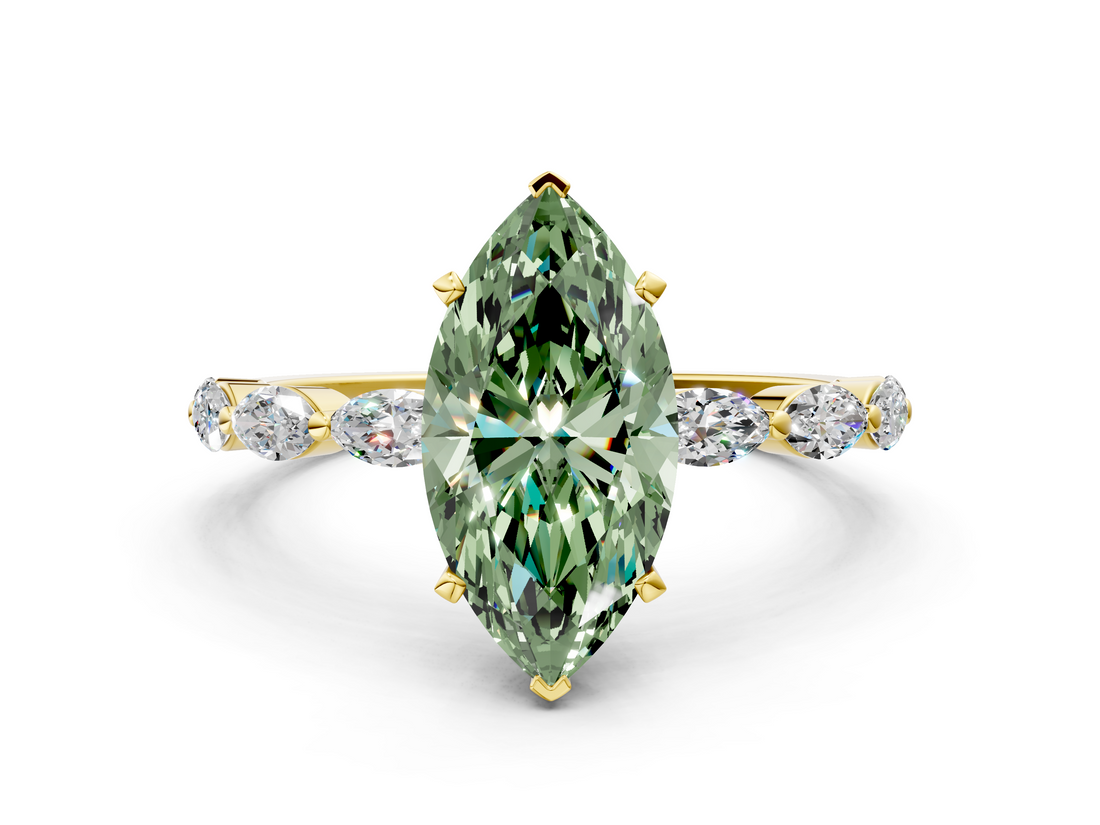 Yellow gold Fancy Green Marquise  Solitaire Marquise Side Stone Prong Setting Ring_45