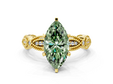 Yellow gold Fancy Green Marquise  Solitaire Milgrain Diamond Engagement Ring with Bezel and Marquise Band_151