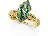 Yellow gold Fancy Green Marquise  Solitaire Milgrain Diamond Engagement Ring with Bezel and Marquise Band_152