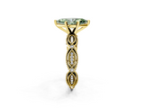 Yellow gold Fancy Green Marquise  Solitaire Milgrain Diamond Engagement Ring with Bezel and Marquise Band_153