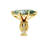 Yellow gold Fancy Green Marquise  Solitaire Milgrain Diamond Engagement Ring with Bezel and Marquise Band_156
