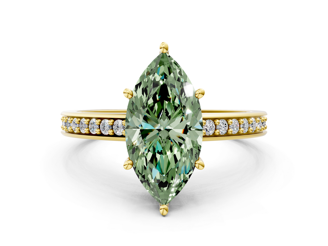 Yellow gold Fancy Green Marquise  Solitaire Pavé Band Prong Setting Ring_20