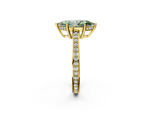 Yellow gold Fancy Green Marquise  Solitaire Pavé Band Prong Setting Ring