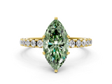 Yellow gold Fancy Green Marquise  Solitaire Pavé Band with Four-Prong Setting_186