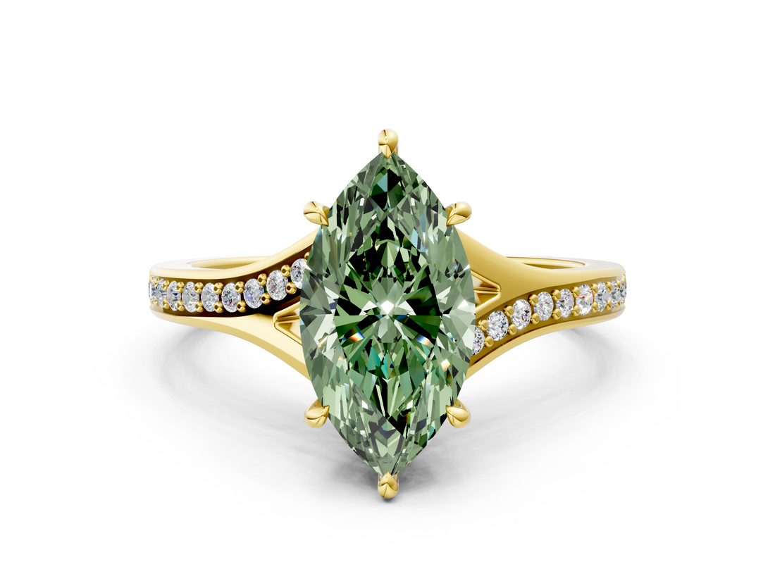 Yellow gold Fancy Green Marquise  Solitaire Pavé Band with Four-Prong Setting_28