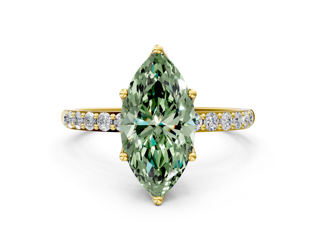 Yellow gold Fancy Green Marquise  Solitaire Pavé Diamond Engagement Ring with Four-Prong Setting_25