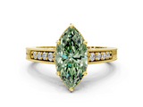 Yellow gold Fancy Green Marquise  Solitaire Pavé Diamond Milgrain Engagement Ring with Four-Prong Setting_3