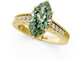 Yellow gold Fancy Green Marquise  Solitaire Pavé Diamond Milgrain Engagement Ring with Four-Prong Setting_4