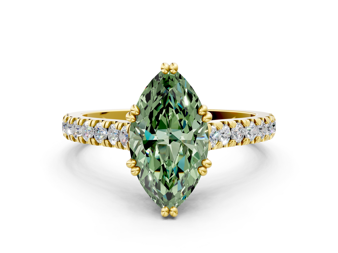 Yellow gold Fancy Green Marquise  Solitaire Pave Diamond Engagement Ring with Prong Setting_20