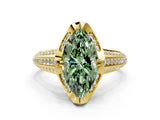 Yellow gold Fancy Green Marquise  Solitaire Pave Split Shank Ring with Four-Prong Setting_81