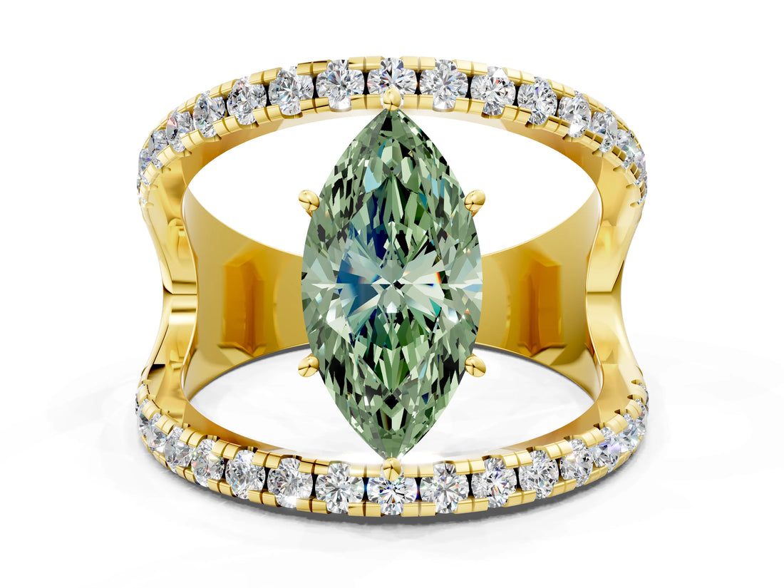 Yellow gold Fancy Green Marquise  Solitaire Split Shank Pave Diamond Ring_50