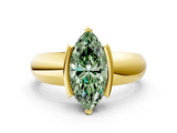 Yellow gold Fancy Green Marquise  Solitaire Tension Set Diamond Ring with Wide Band_20