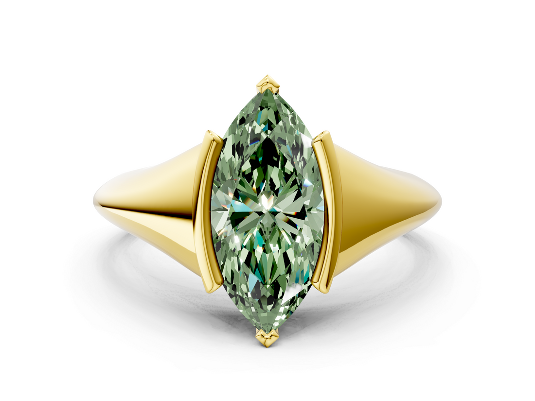 Yellow gold Fancy Green Marquise  Solitaire Tension Set Diamond Ring_37