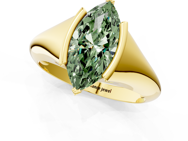 Yellow gold Fancy Green Marquise  Solitaire Tension Set Diamond Ring