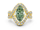 Yellow gold Fancy Green Marquise  Solitaire Twist Band Pavé Diamond Engagement Ring_55