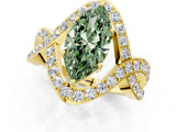 Yellow gold Fancy Green Marquise  Solitaire Twist Band Pavé Diamond Engagement Ring_56