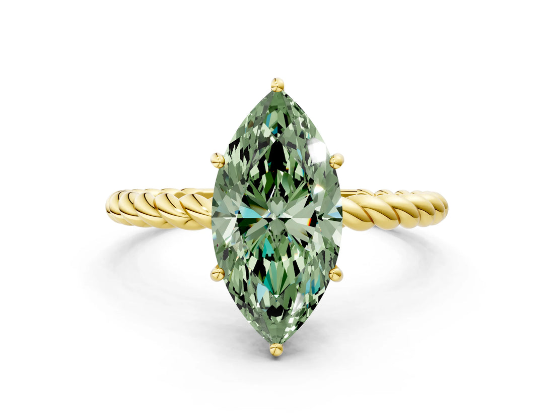 Yellow gold Fancy Green Marquise  Solitaire Twist Band Ring with Four-Prong Setting_68