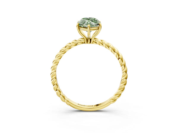 Yellow gold Fancy Green Marquise  Solitaire Twist Band Ring with Four-Prong Setting