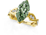 Yellow gold Fancy Green Marquise  Solitaire Twist Band with Leaf Prong Setting 1