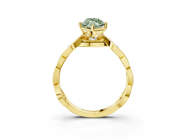 Yellow Gold Marquise Accented Twist Engagement Ring Setting for Fancy Green Center