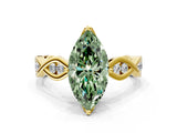 Yellow gold Fancy Green Marquise  Solitaire Twist Band with Leaf Prong Setting