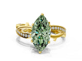 Yellow gold Fancy Green Marquise  Solitaire Twist Band with Pavé Accents and Four-Prong Setting_33