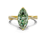 Yellow gold Fancy Green Marquise  Solitaire Twist Band with Pavé Diamonds and Four-Prong Setting_70